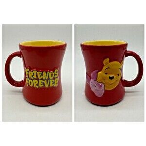 Disney Store Friends Forever Coffee Cup Pooh Piglet Mug Red Yellow Vintage